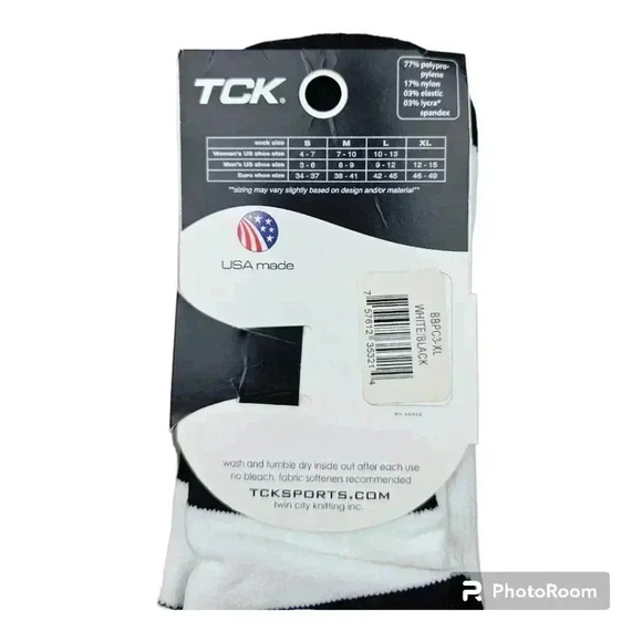 TCK Twin City Adult Crew Baseline Socks White & Black #BBPC3 XL NWT - Picture 4 of 6